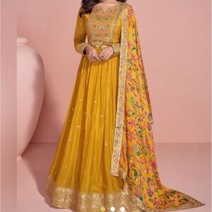Elegant Yellow Embroidered Anarkali Dress - New